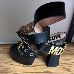 Moschino Black Platforms with Gold Accents